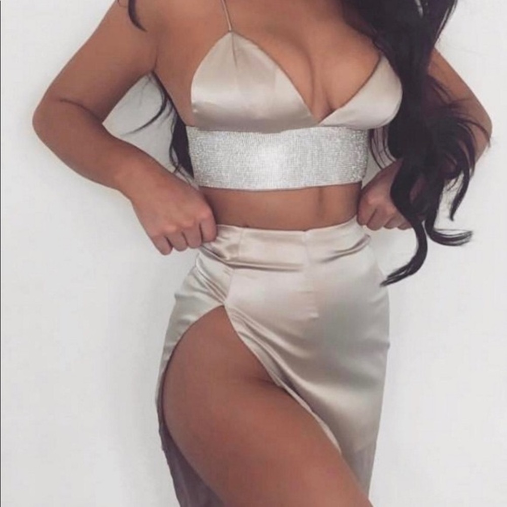 Meshki Silver and Cream Satin Crop Top